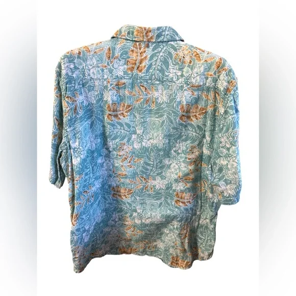 Margaritaville Men's BBQ Shirt - Teal and Tan Tropical Floral Hawaiian Beach Top - Picture 2 of 6
